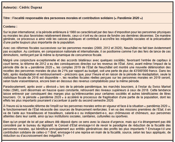 Interpellation_Fiscalité_responsable_des_personnes_morales_et_contribution_solidaire_Cédric_Dupraz_2020