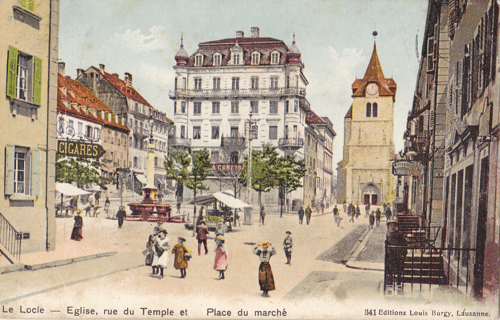 Le-Locle_Place-du-marche-coloree-1908-CDU